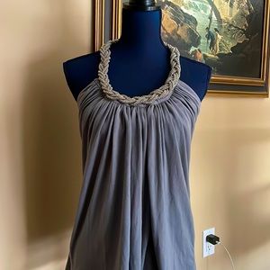 Gray Halter Top with Woven Silver Metal Detailing